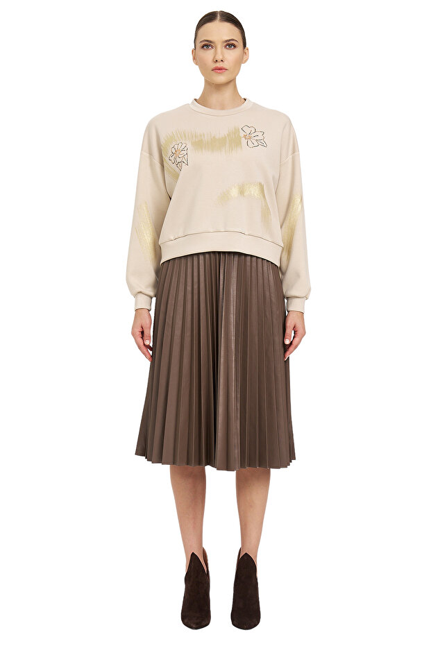 Deri Gül Detaylı Bluz - 1