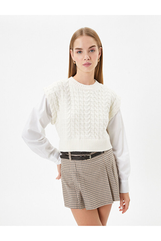 Knitwear Sweater Detailed Tunic Double Fabric Long Sleeve Round Neck