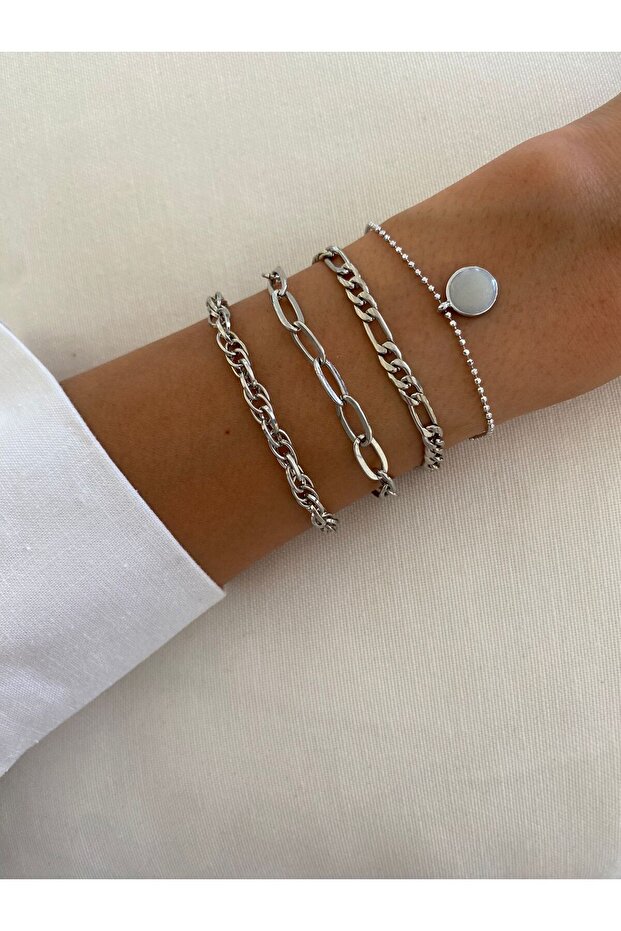 Silver Mother of Pearl Cover Quadruple Combination Bracelet