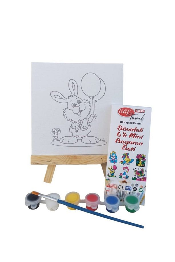Şövaleli 6'lı Mini Boyama Tuval Seti 6 Renk Akrilik Boya ve Fırça Seti (15x15) 3 ADET - 4