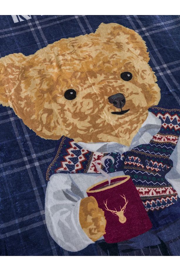 LCW HOME Lacivert Ayı Teddy Baskılı Tek Kişilik Battaniye - 2
