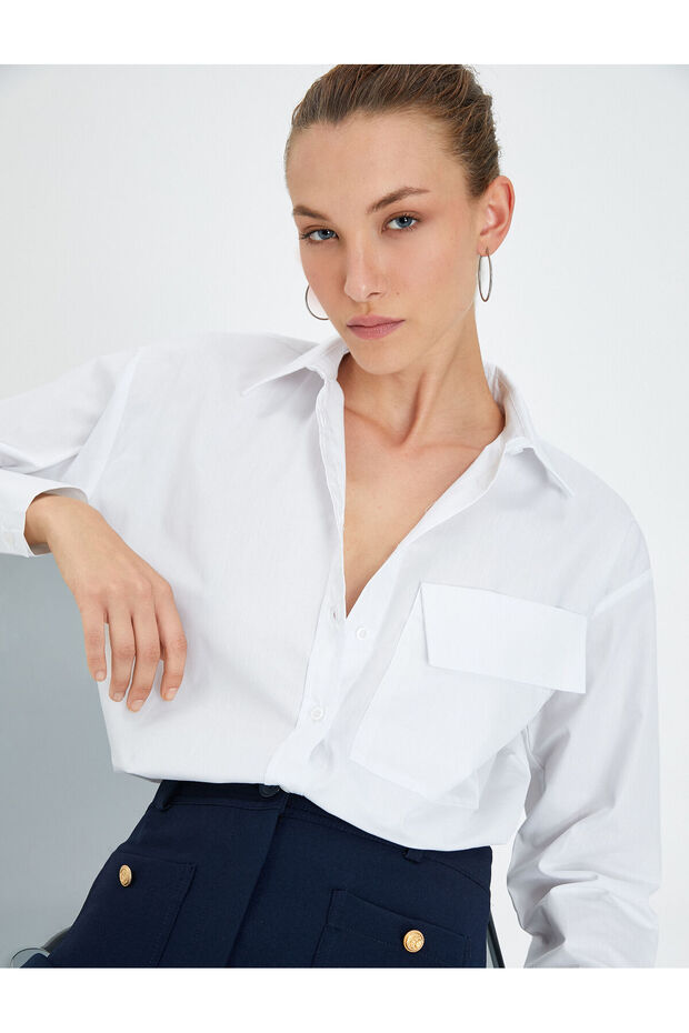 Long Sleeve Shirt Flap Pocket Buttoned Cotton