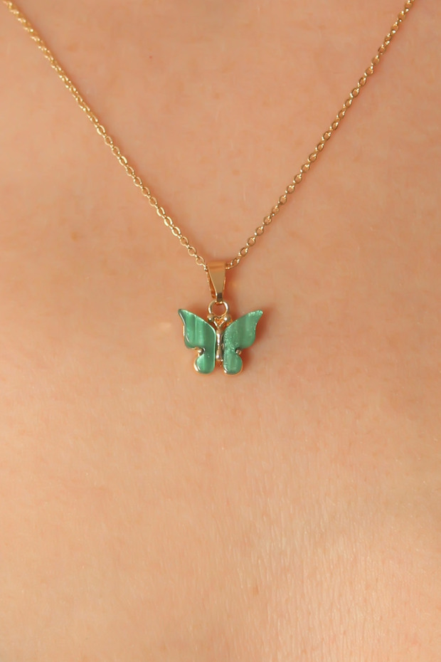 Women's Necklace with Butterfly Figure (Gold-Green)