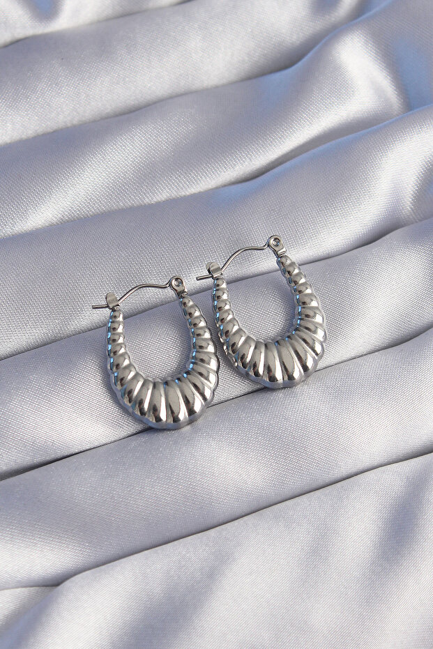 316L Steel Silver Color Long Baklava Look Earrings