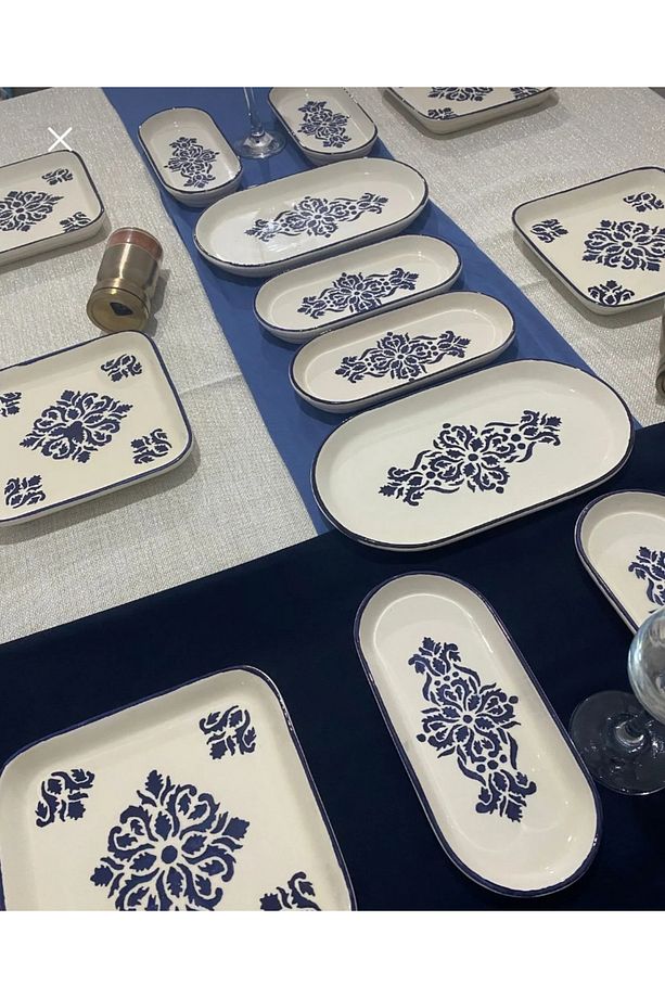 İskandinav mavi desen lüx kahvaltı seti 14 parça 6 kişilik - 6