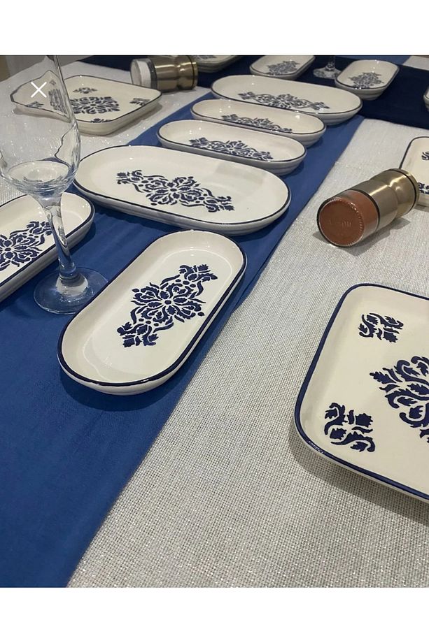 İskandinav mavi desen lüx kahvaltı seti 14 parça 6 kişilik - 7