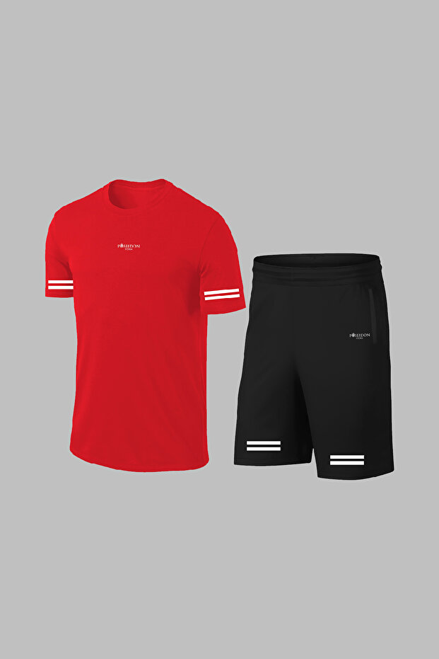 Plus Size Men's Red Dri-Fit Unprinted Round Neck Short Sleeve T-Shirt Shorts Bottom Top Set (4Xl-10X