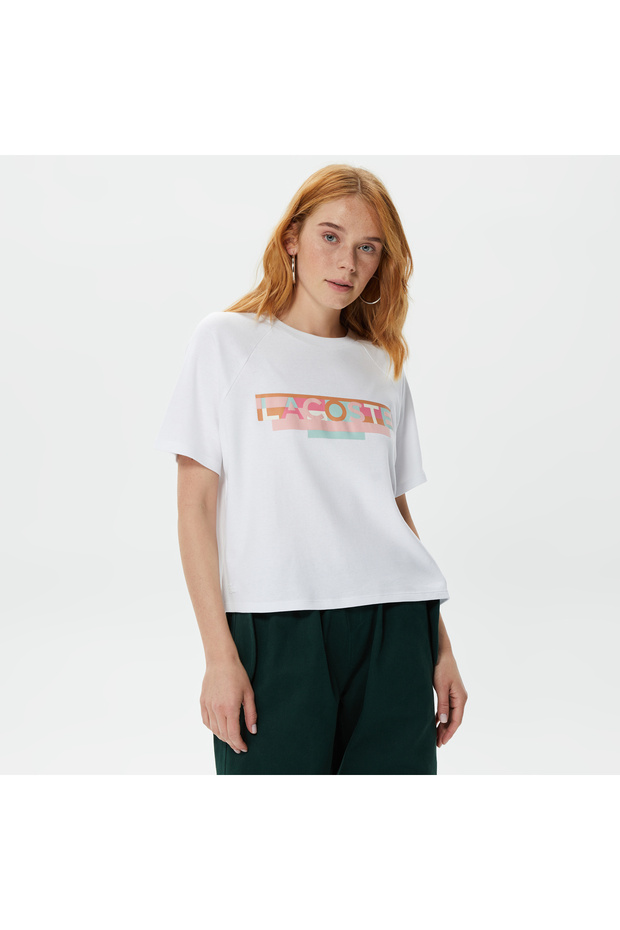 Women's Loose Fit Crew Neck Printed White T-Shirt