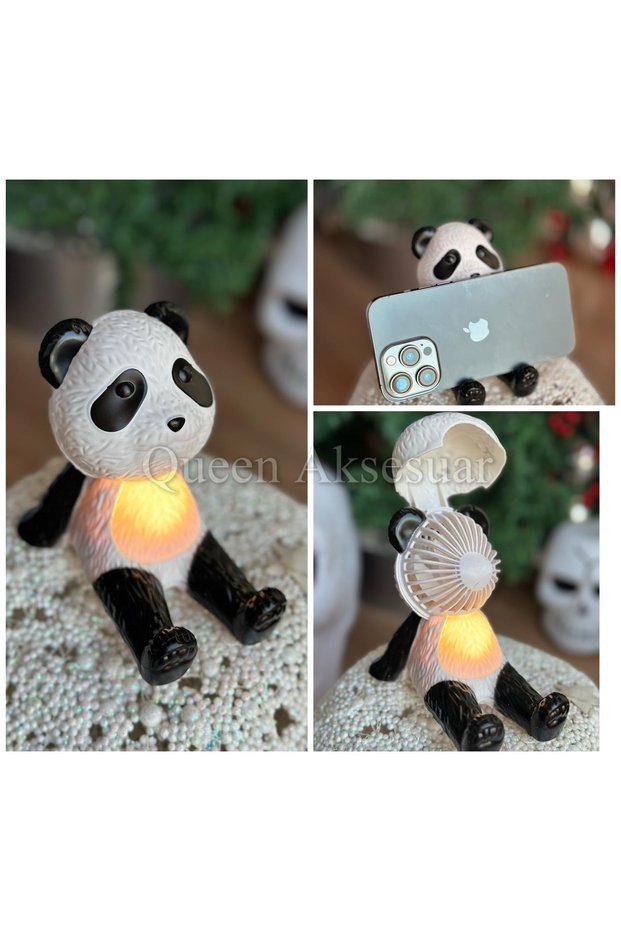 Cute Panda Light Night Light Cover Hand Fan Phone Holder Phone Holder 3 in 1 Decor