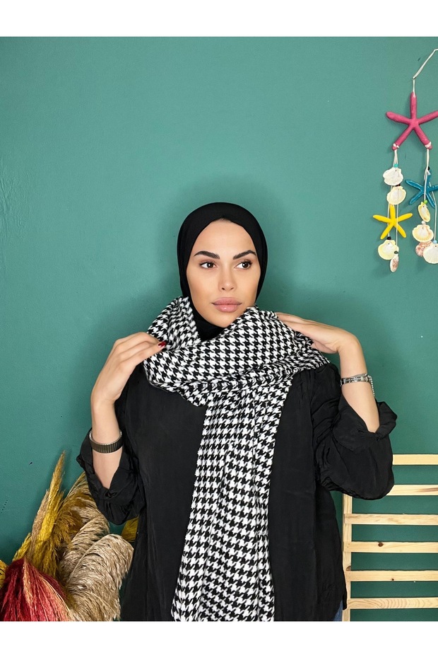 وشاح وشال بنمط houndstooth للشتاء - 3