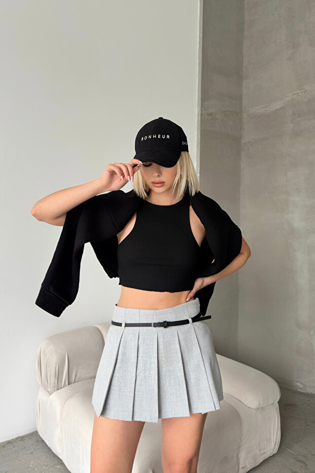 Duble Pileli Şort Etek - 5