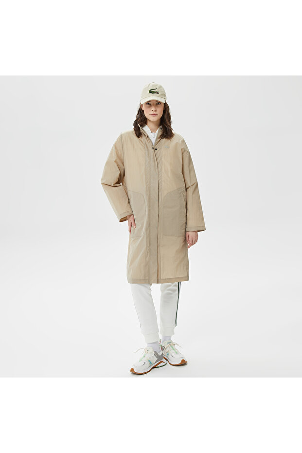 Kadın Kapüşonlu Bej Mont - 4