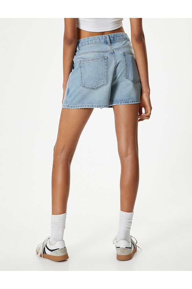 Mini Kot Şort Etek Slim Fit Düğmeli Cep Detaylı - 4
