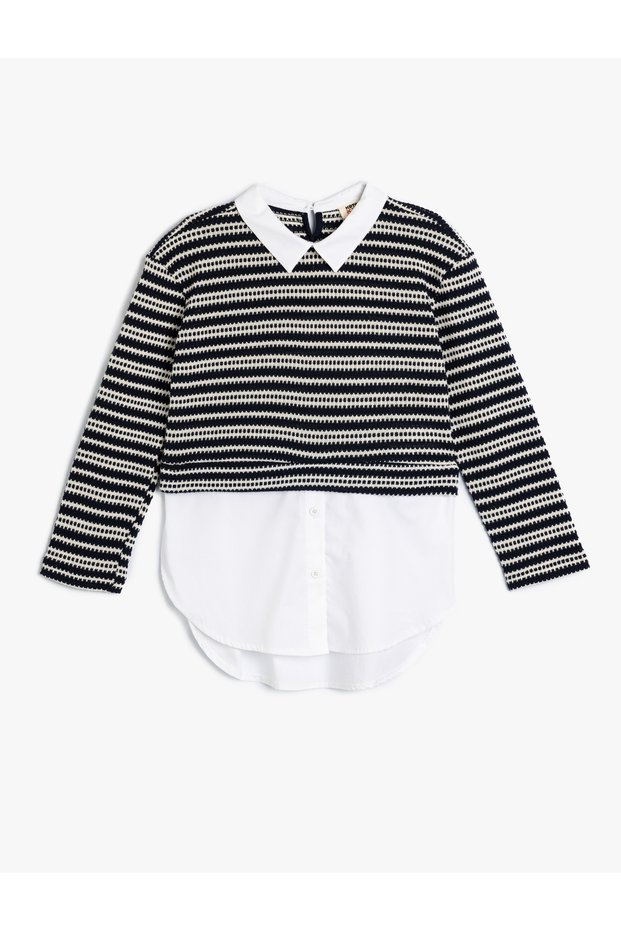 Shirt Detailed Sweatshirt Double Fabric Detailed