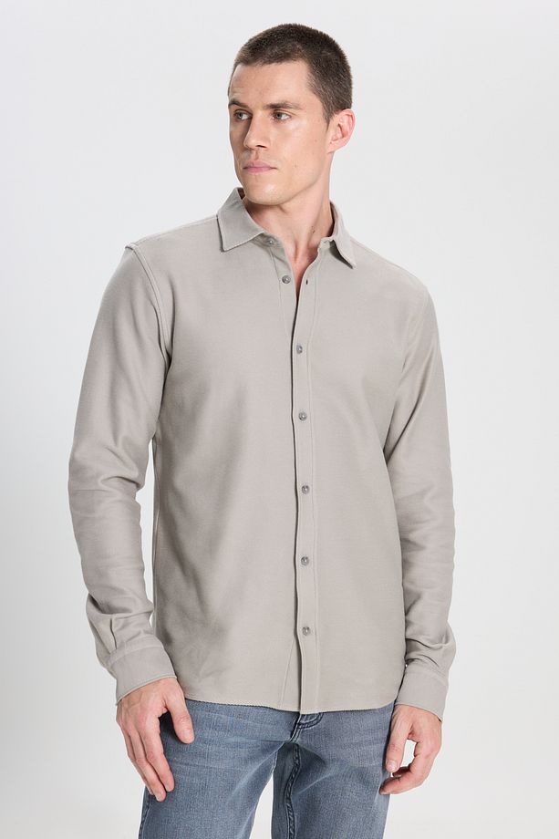 Regular Fit Normal Kesim %100 Pamuk Taş Rengi Gömlek - 2