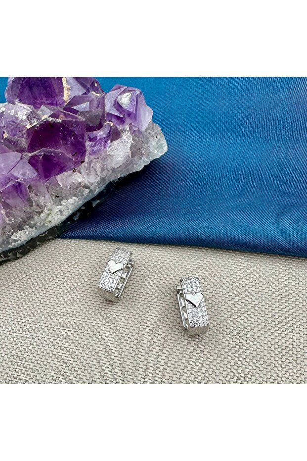 Women's Steel Zircon Stone Heart Rectangular Hoop Earrings