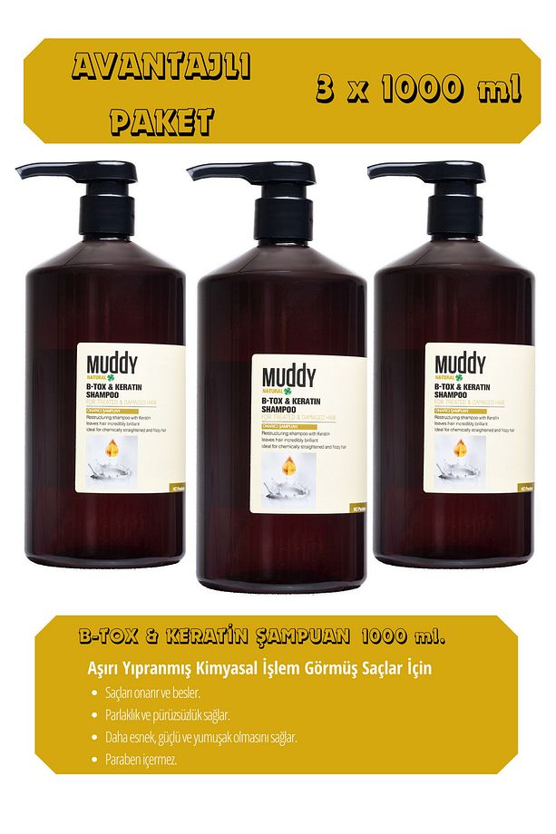B-TOX & KERATIN ONARICI SAÇ ŞAMPUANI 1000 ml x 3 - 1