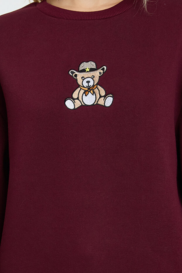 Bordo Regular/Normal Kalıp Nakışlı Kalın Örme Sweatshirt TWOAW25SW00050 - 4
