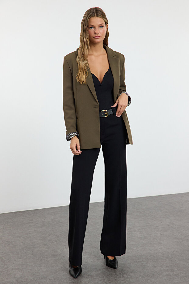 Koyu Haki Regular Astar Detaylı Dokuma Blazer Ceket TWOAW20CE0316 - 1