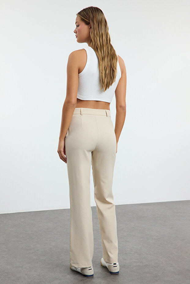 Vizon Straight/Düz Kesim Yüksek Bel Nervür Dikişli Dokuma Pantolon TWOSS21PL0093 - 8
