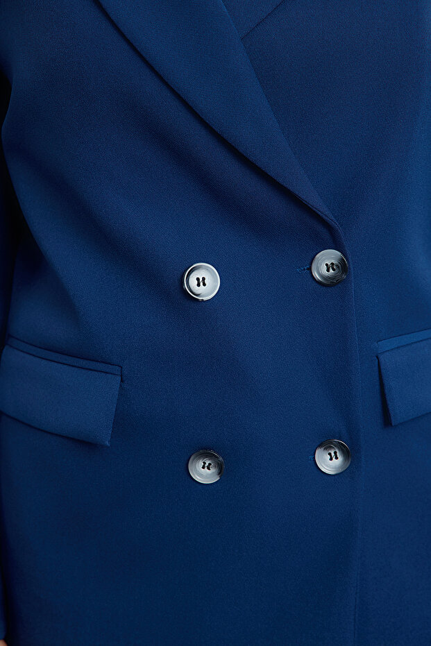 Indigo Regular Astarlı Kruvaze Kapama Dokuma Blazer Ceket TWOAW21CE0264 - 5