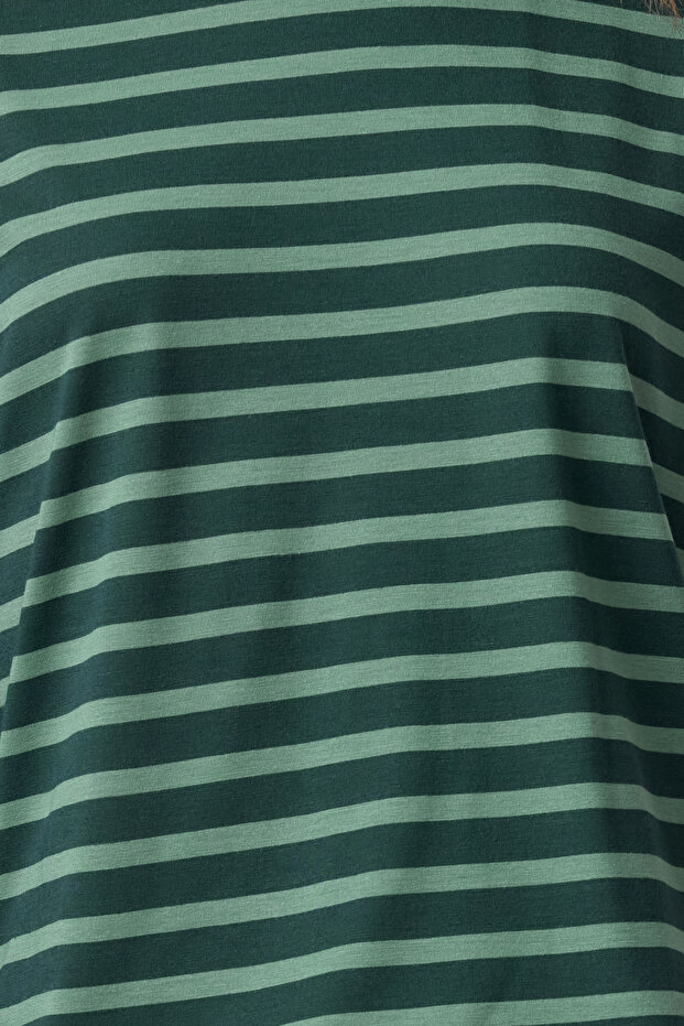 Petrol-Mint Çizgili Regular/Normal Kalıp Basic Bisiklet Yaka Örme T-Shirt TWOAW23TS00002 - 3