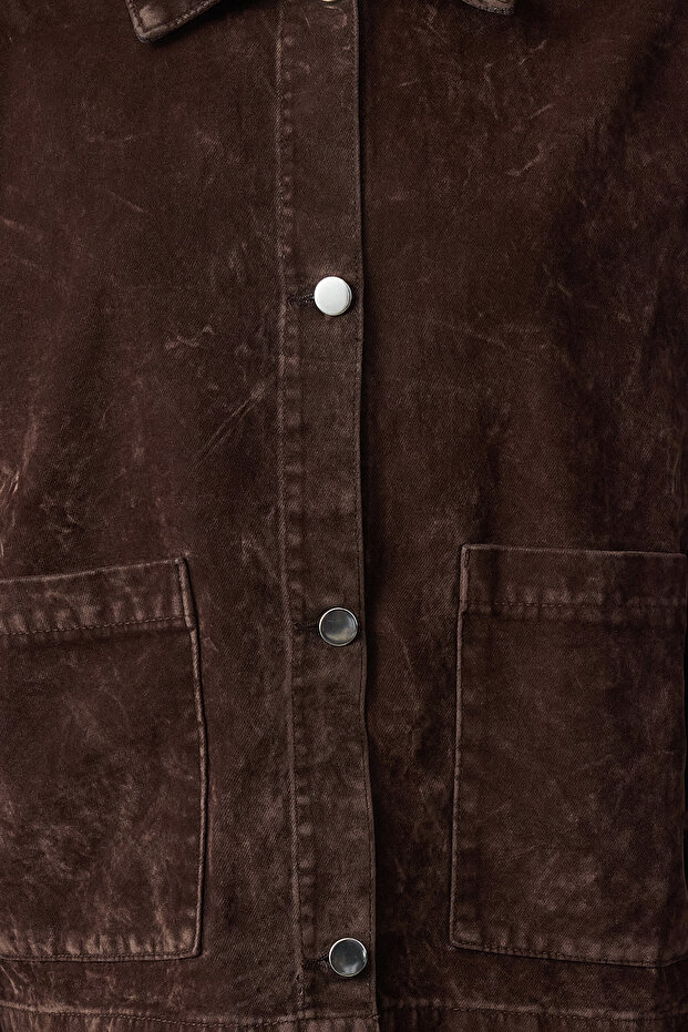 Kahverengi Süet Görünümlü Denim Ceket TWOAW25CE00078 - 8
