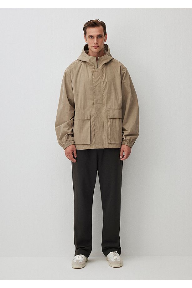 Kapüşonlu Bej Ceket Oversize / Geniş Kesim 0110367-86749 - 4