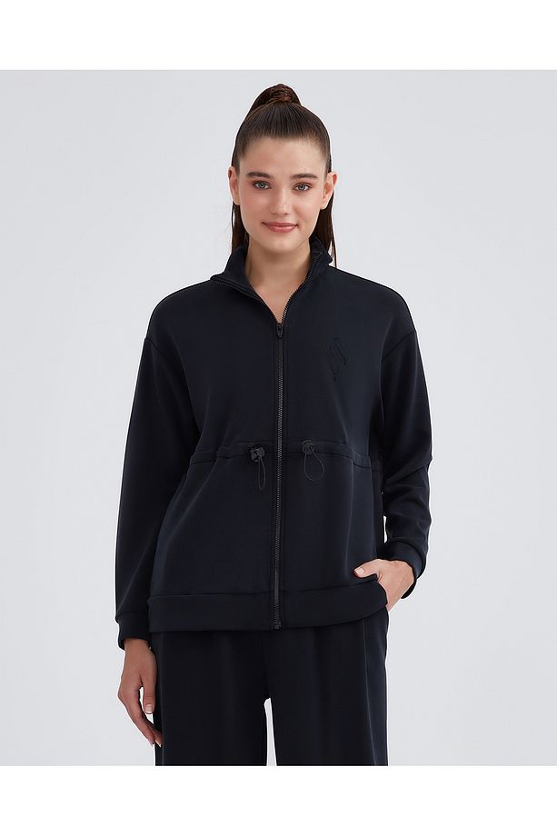 W Soft Touch Full Zip Jacket Kadın Siyah Fermuarlı Eşofman Üstü S232183-001 - 4