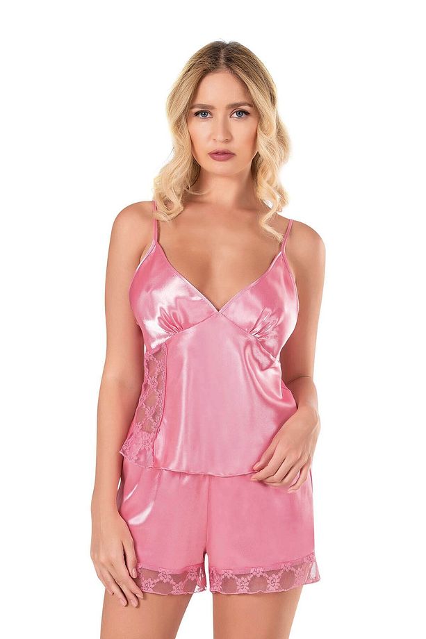 Koyu Pembe Saten Babydoll Şort Takımı 9124 - 2