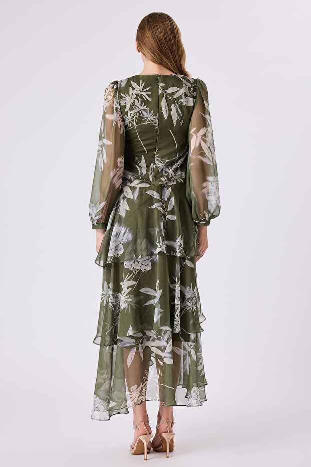 Kat detaylı şifon elbise - 2