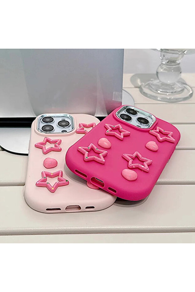 Shock Absorbing Structure 3D Pink Stars Character Protective Case Compatible with iPhone 15 Plus and 14 Plus - 4