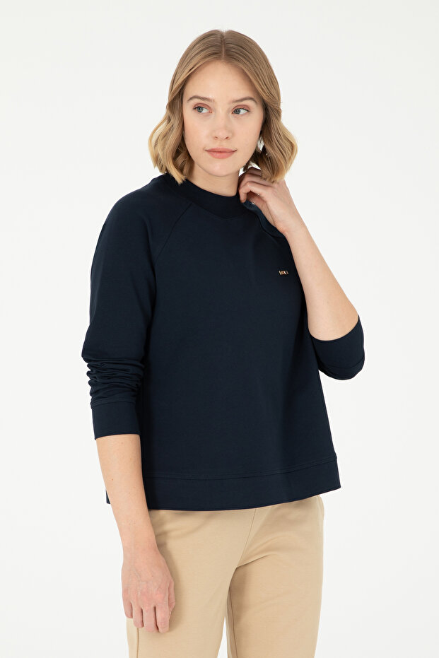Women's Navy Blue Crew Neck Sweatshirt 50296903-Vr033