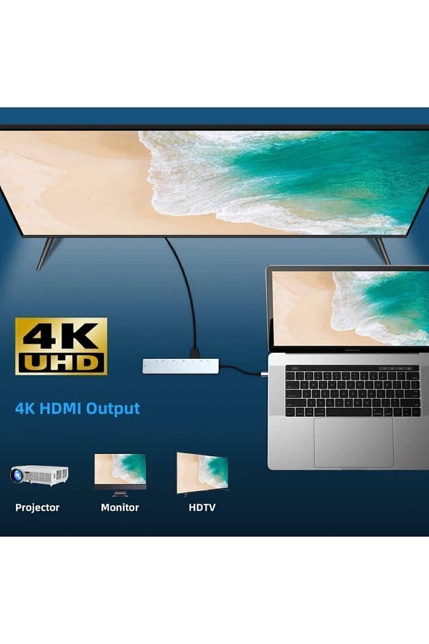 8in1 Usb Type-c Hub Port Adaptör Hdmı Usb Ethernet Pd Girişli - 5