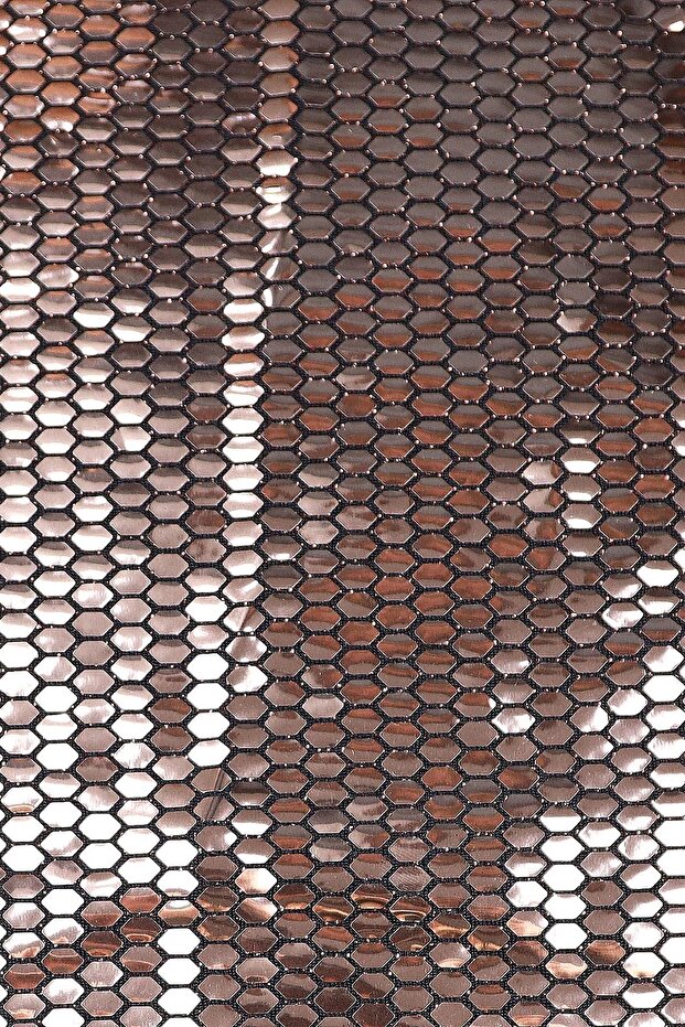 Petek Pullu Bakır Örme Abiye Kumaş - 3