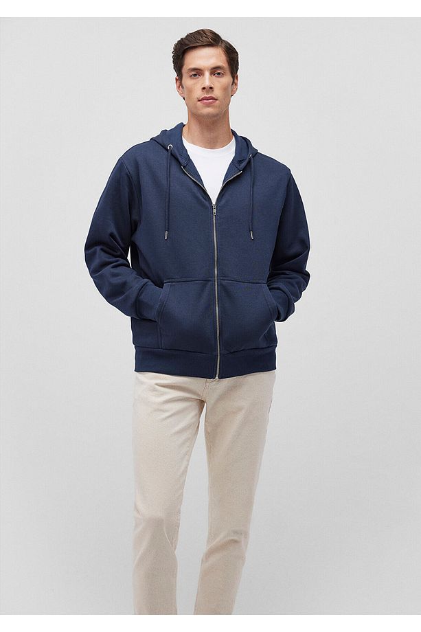 Kapüşonlu Fermuarlı Lacivert Basic Sweatshirt 0S10277-70490 - 1