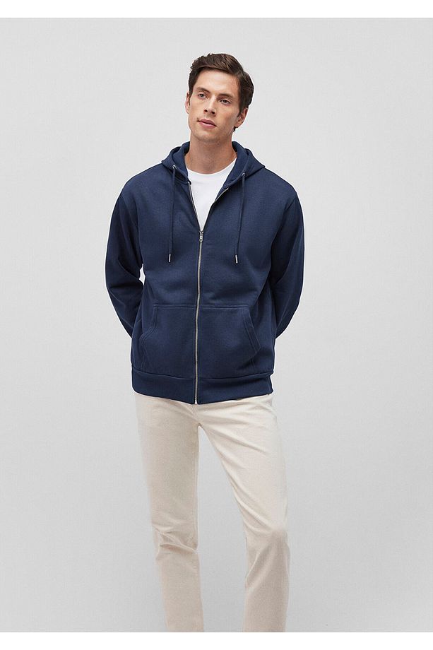 Kapüşonlu Fermuarlı Lacivert Basic Sweatshirt 0S10277-70490 - 2