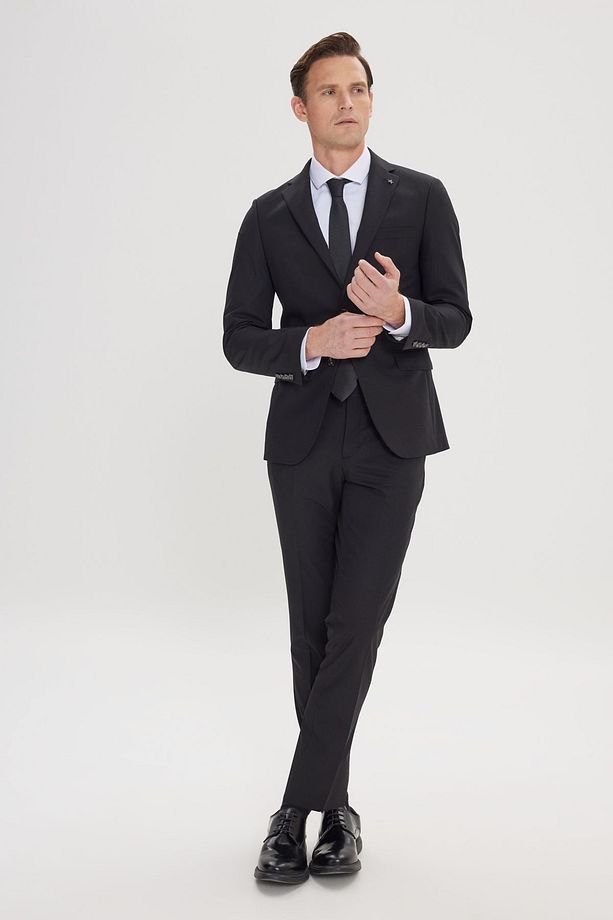 Erkek Siyah Slim Fit Dar Kesim Mono Yaka Takım Elbise - 8