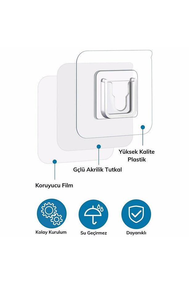 1 Adet Çift Taraflı Yapışkanlı Geçmeli Klips Eşya Sabitleme Askısı Şeffaf Duvar Kancası - 5