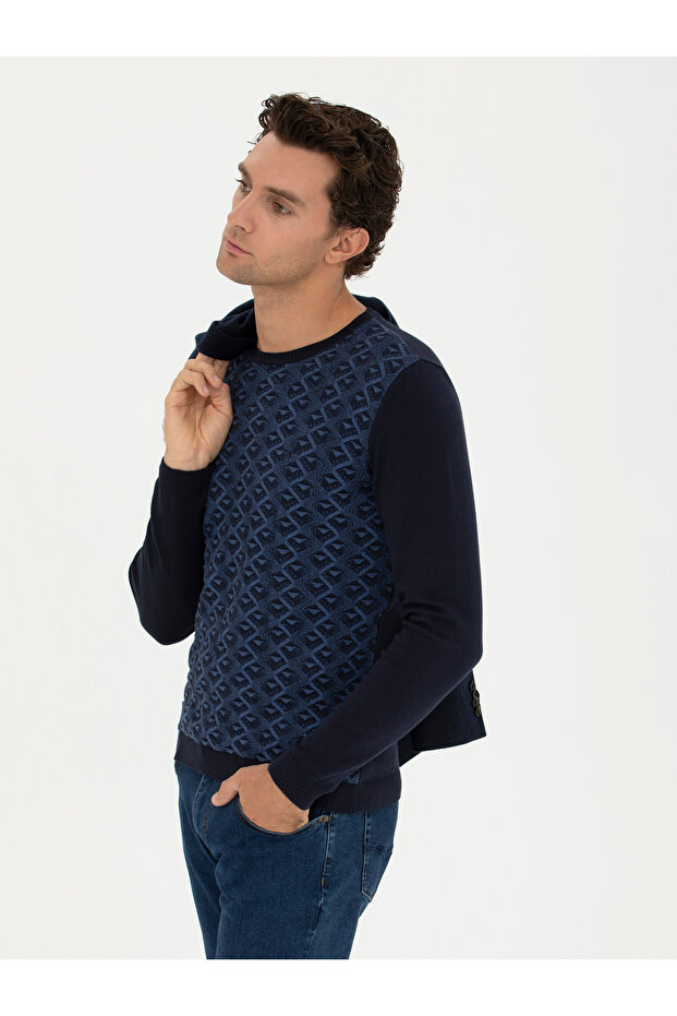 Navy Blue Slim Fit 100% Cotton Crew Neck Knitwear Sweater 50234955-Vr033