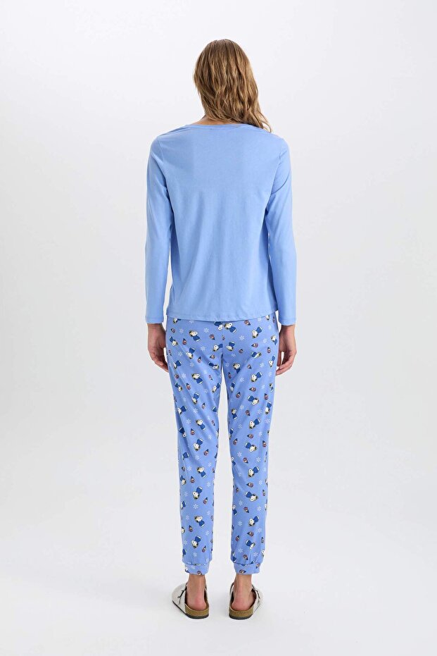 DFC - Kadın Fall in Love Snoopy Regular Fit Bisiklet Yaka Uzun Kollu Üst Alt Pijama Takımı - 6