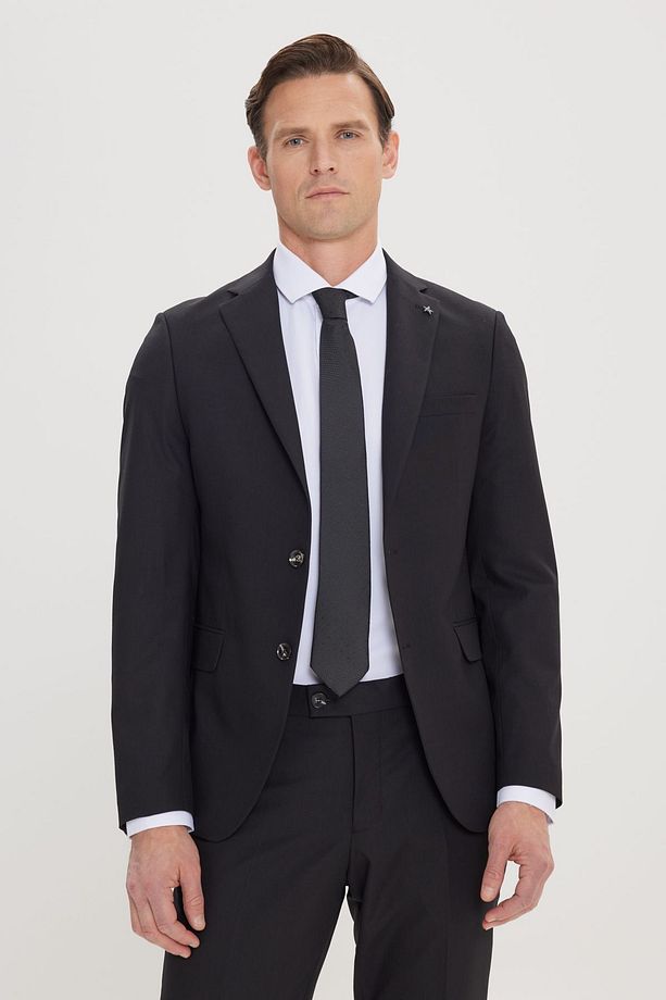 Erkek Siyah Slim Fit Dar Kesim Mono Yaka Takım Elbise - 6