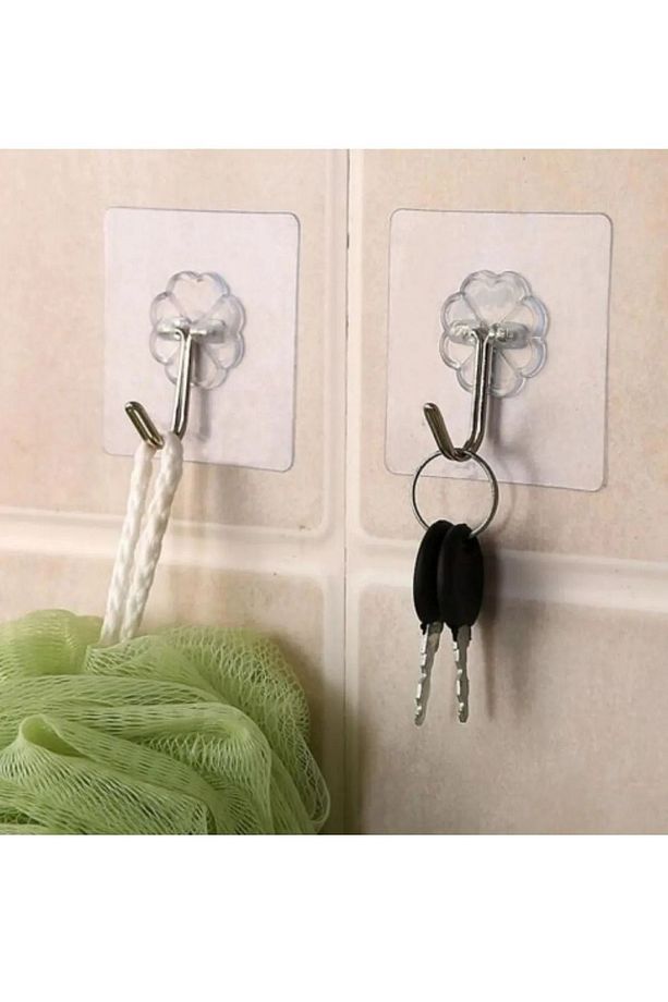 Pratik 1 Adet Güçlü Şeffaf Duvar Askısı Askılığı Yapışkan Kancalı Mutfak Banyo Askı - 4