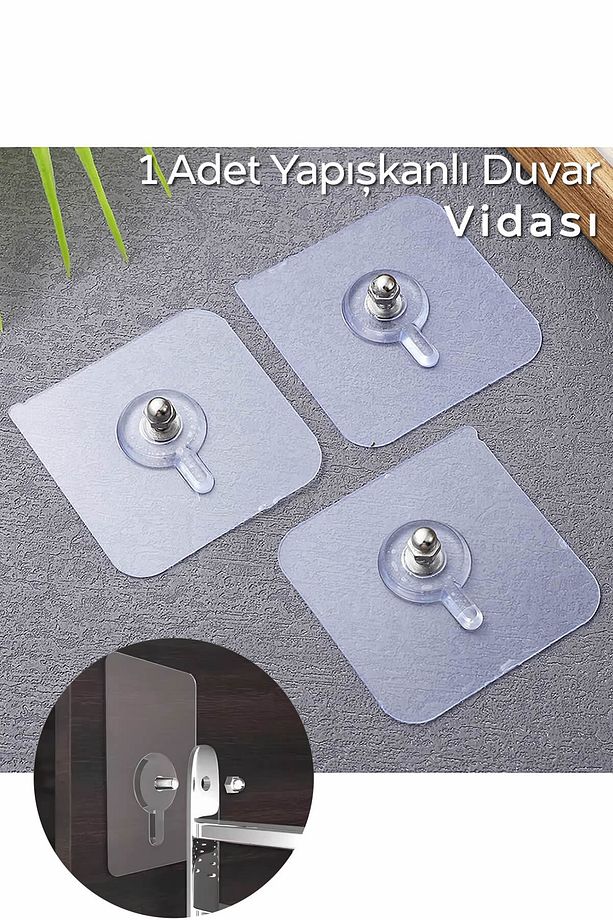 Pratik 1 Adet Güçlü Yapışkanlı Duvar Vidası Matkap Delme Yok - Elbise Çervece Askısı Çivi - 1