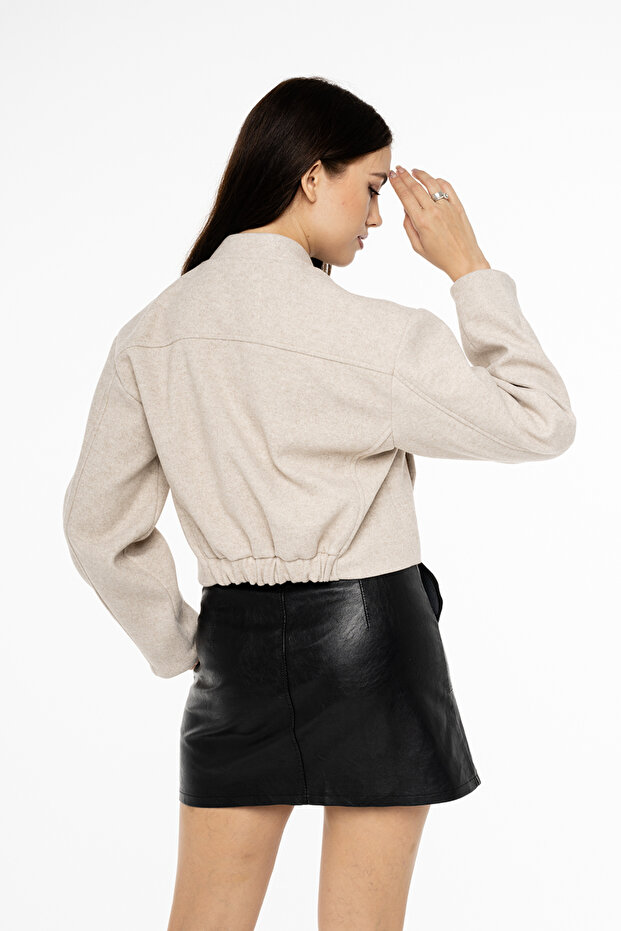 Crop kaşe bomber çıtçıtlı cepli unisex - 5