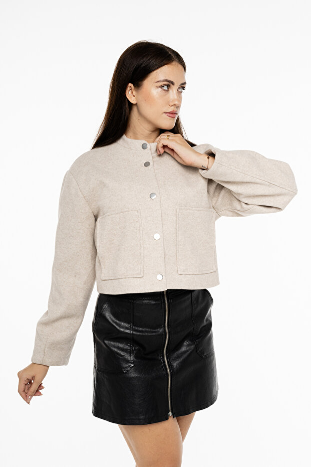 Crop kaşe bomber çıtçıtlı cepli unisex - 1