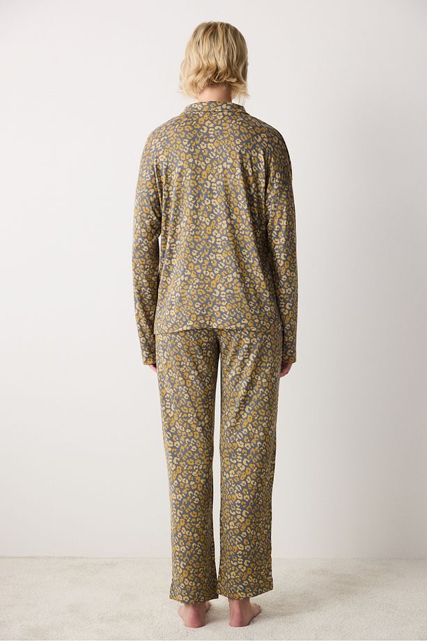 Aging Collagen Leopard Gri Gömlek Pantolon Pijama Takımı - 4