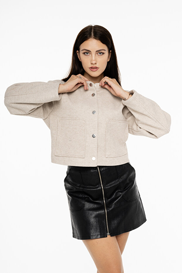 Crop kaşe bomber çıtçıtlı cepli unisex - 3