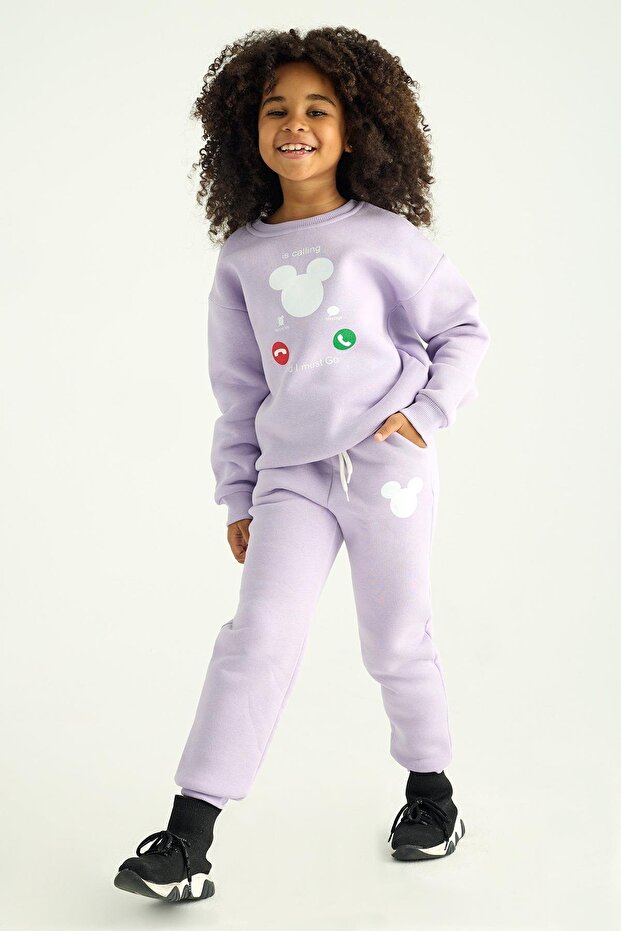 Crew Neck Long Sleeve Lilac Color Girl's Two Piece Set