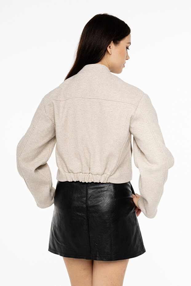 Crop kaşe bomber çıtçıtlı cepli unisex - 6